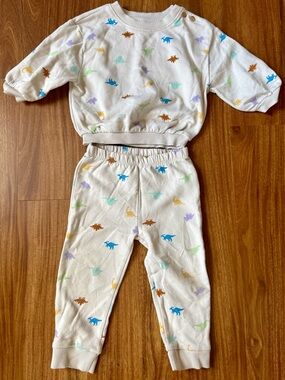 Cream Baby Dinosaur sweatshirt and jogger Set - Multicolor Dino Print